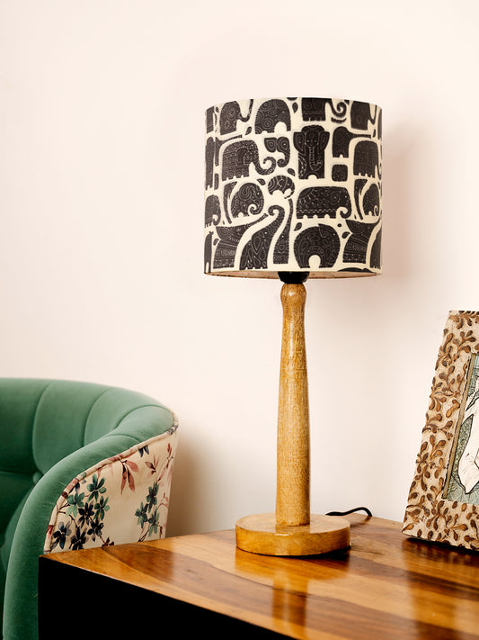 Wooden Brown Lamp with Black Elephant Shade