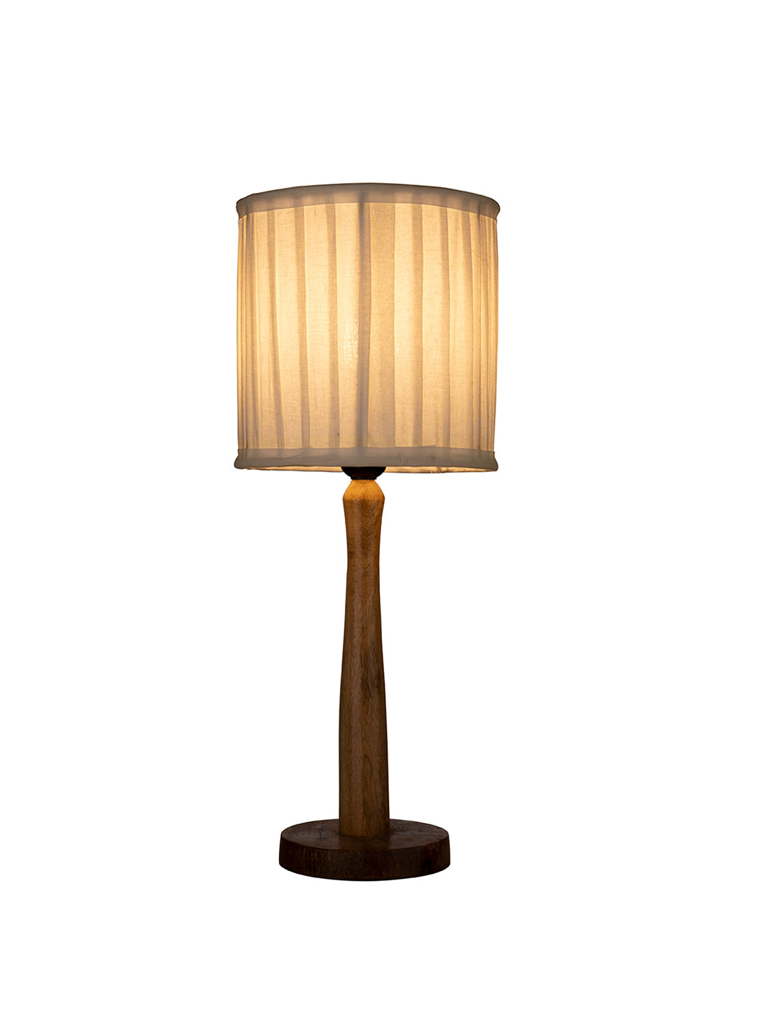 Wooden Brown Lamp with pleeted White Shade