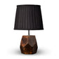 Wooden Hexa Lamp with Pleeted Cotton Black Shade