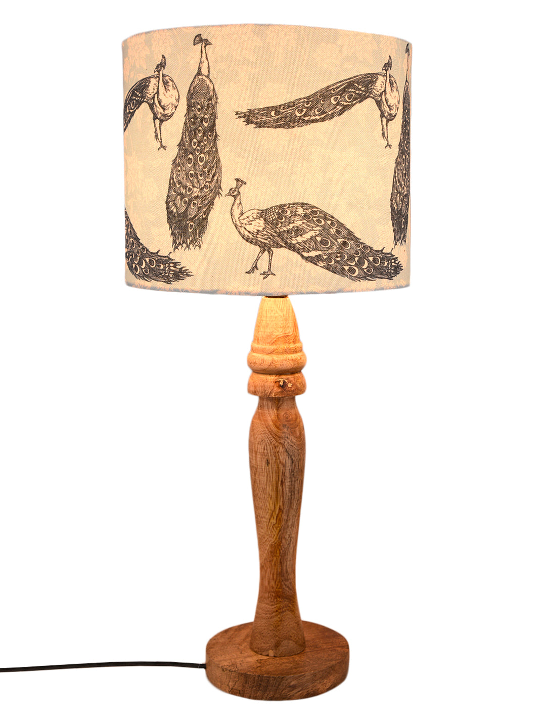 Wooden Round Lamp with Wandering Peacock Lamp Shade