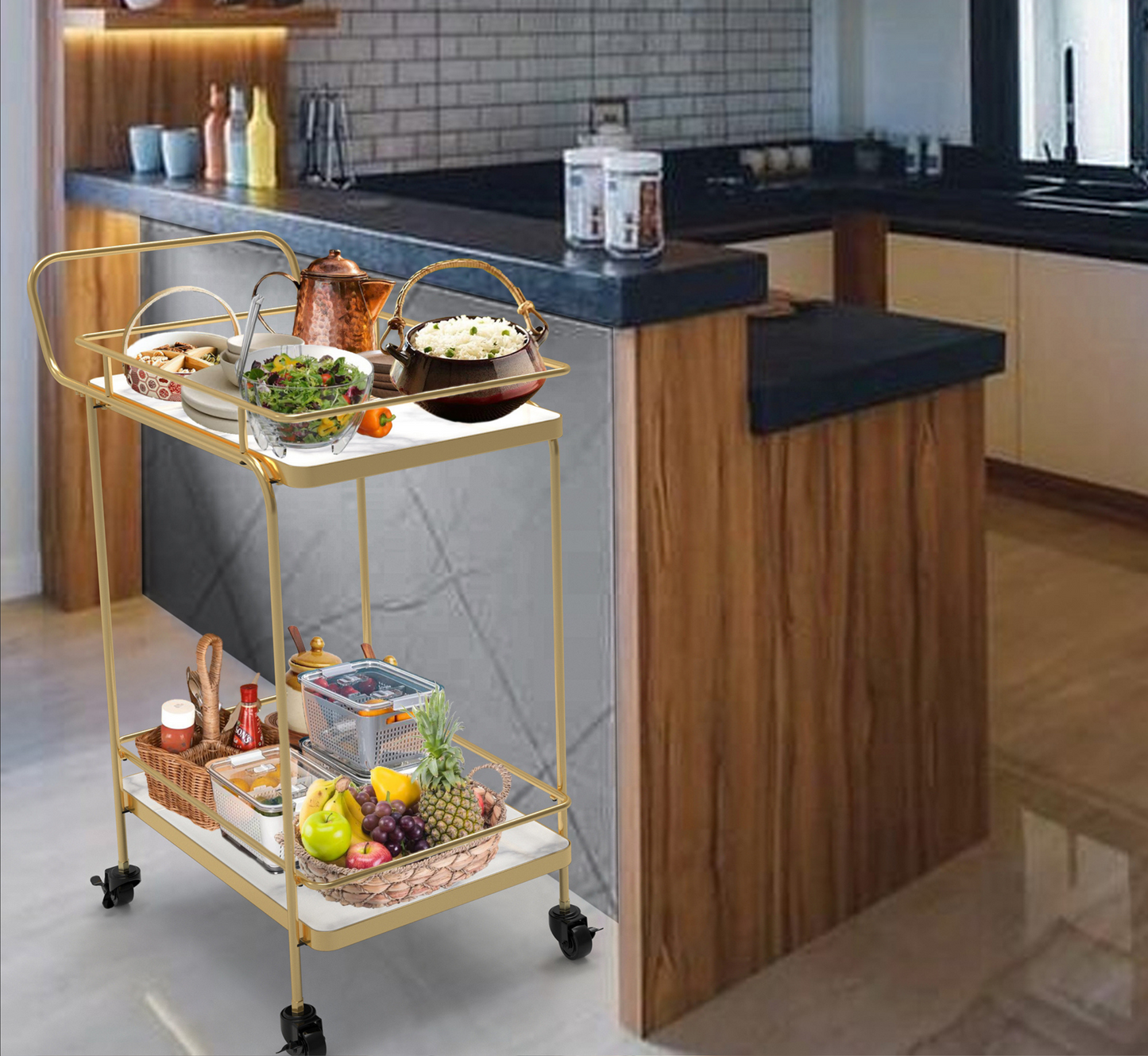 Panache 2-Tier White Marble Serving Trolley